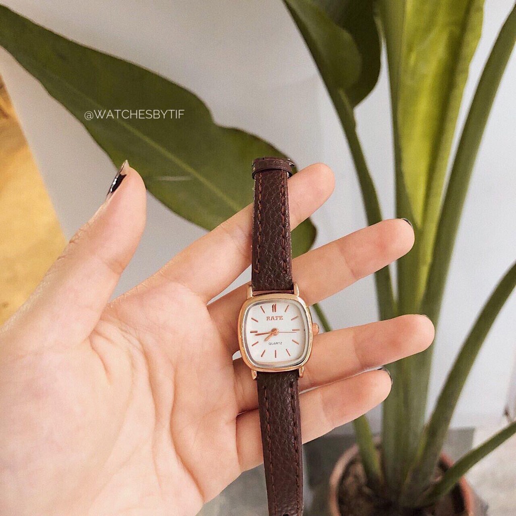 Đồng hồ nữ dây da mặt vuông RATE nâu mặt trắng đồng hồ nữ mặt nhỏ chính hãng Watchesbytif size 22mm đẹp giá rẻ | BigBuy360 - bigbuy360.vn
