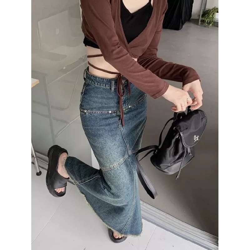 IMAODOU Chân váy jean Đuôi Cá Dài Lưng Cao Thời Trang 2023 Mới