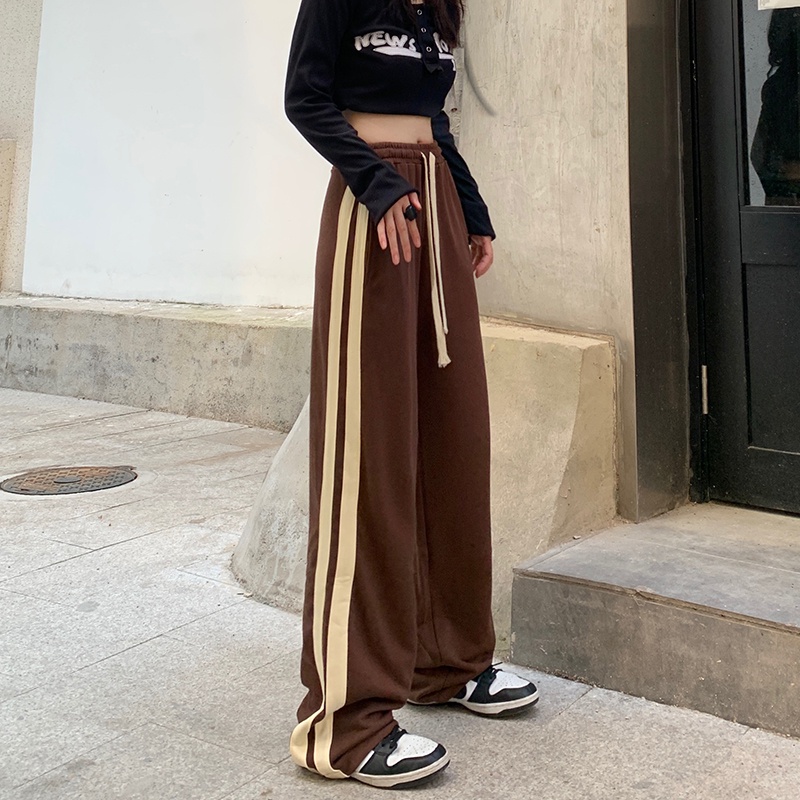 Quần Dài Thể Thao Nữ Ống Rộng Họa Tiết Sọc Ngang Mới