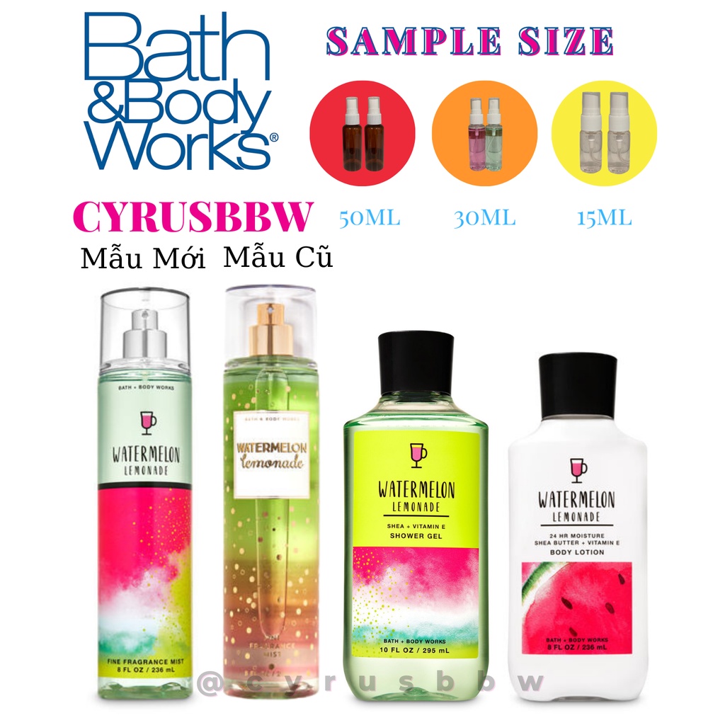 Bộ Sản phẩm Mist Xịt Toàn Thân, Gel Tắm,Lotion Bath &amp; Body Works Watermelon Lemonade Từ Mỹ