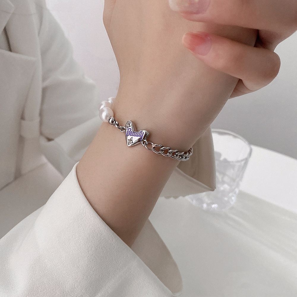 Vòng tay bằng thép titan đính ngọc trai giả thời trang Hàn Quốc đơn giản cổ điển có thể điều chỉnh cho nữ