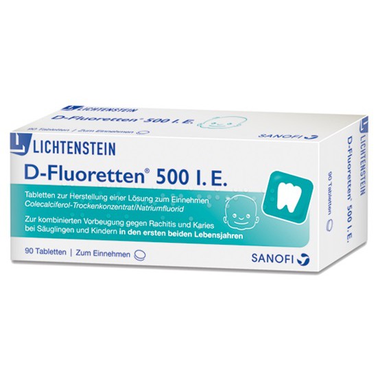 Viên uống bổ sung Vitamin D Fluoretten 500 I.E giành cho trẻ sơ sinh đến đủ 24 tháng tuổi - hàng nội đại Đức