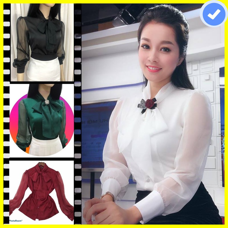 Áo sơ mi trắng thắt nơ♥️ vải đẹp♥️ áo công sở nữ dài tay phom ôm vải voan