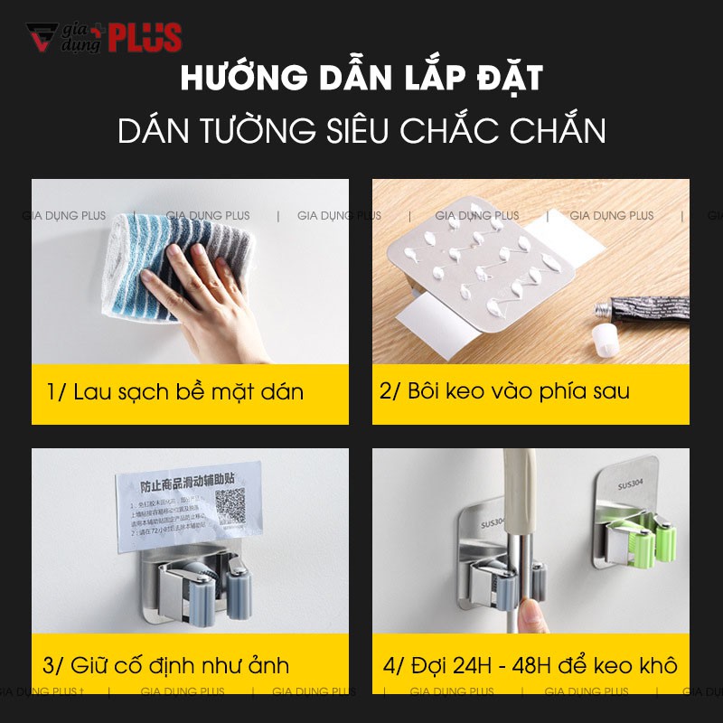 Kẹp chổi, cây lau nhà dán tường bằng inox 304, siêu chắc và chịu lực Vimora.vn