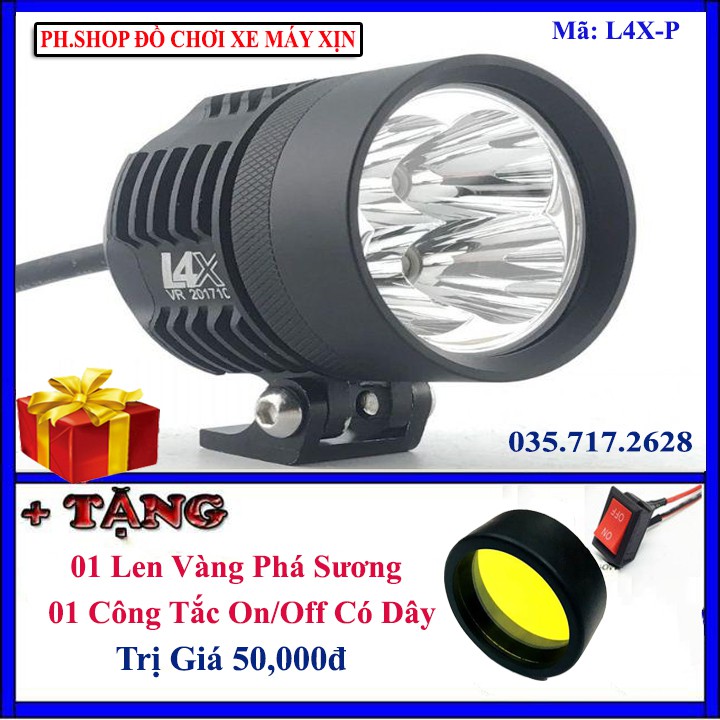 Đèn Led trợ sáng L4X tặng Len vàng phá sương và công tắc on-off