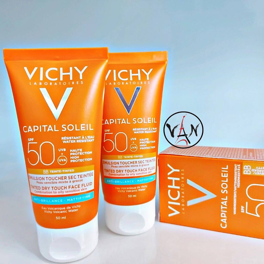 [ Vichy] Kem chống nắng che khuyết điểm vichy capital soleil BB teint spf50+ 50ml dành cho da dầu nhờn mụn - Mẫu mới