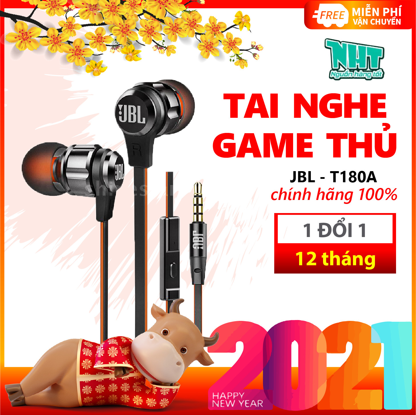 Tai nghe có dây JBL T180A (In-Ear), màng loa Titanium công nghệ Harman, hiệu ứng Purebass, âm thanh siêu thực, có Microphone HD kiêm Media, jack 3.5mm mạ vàng dùng cho máy tính và điện thoại. Tặng kèm hộp đựng.