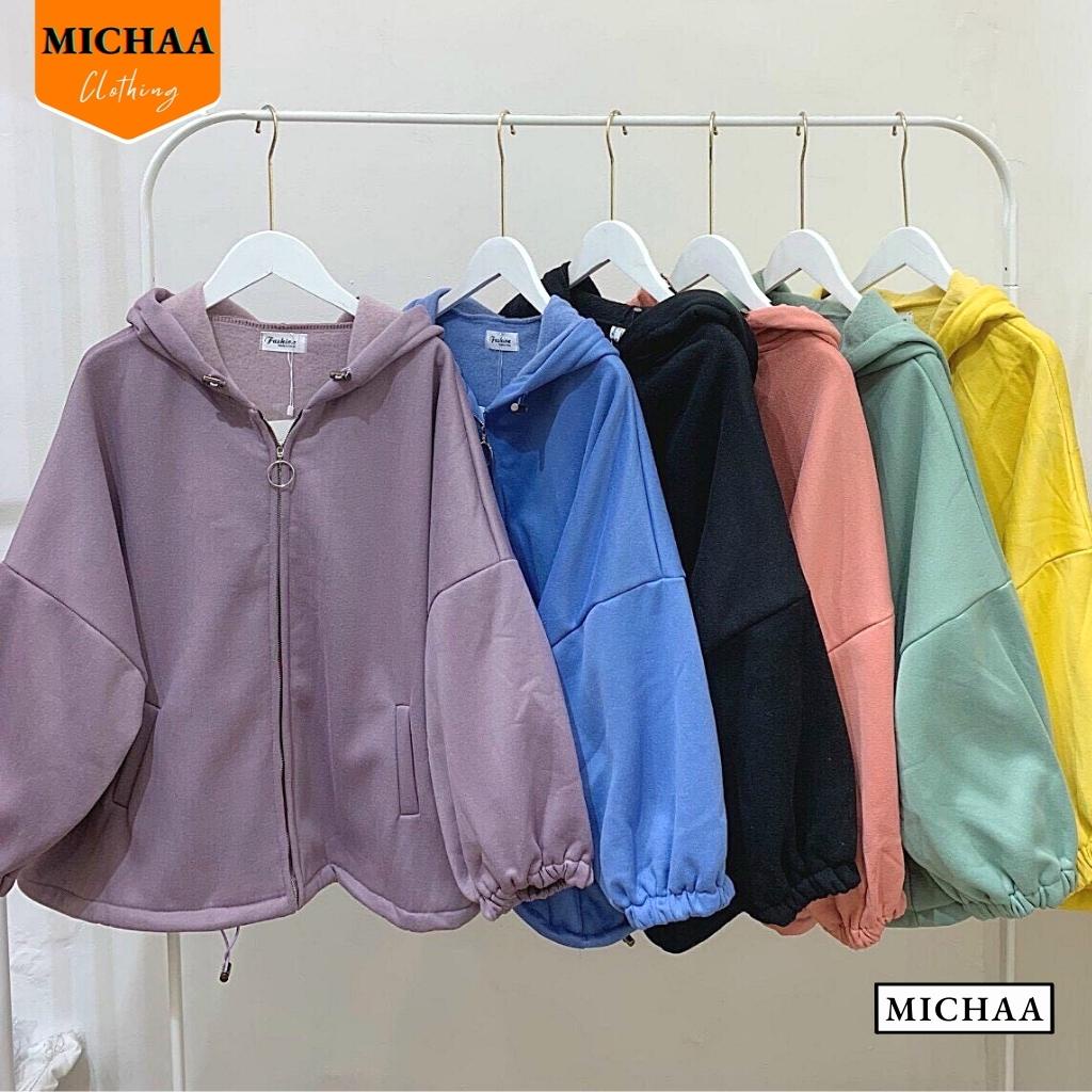 Áo Khoác Nỉ Trơn Dây Kéo Zip Tròn Unisex Cho Nam Và Nữ Ulzzang - MICHAA