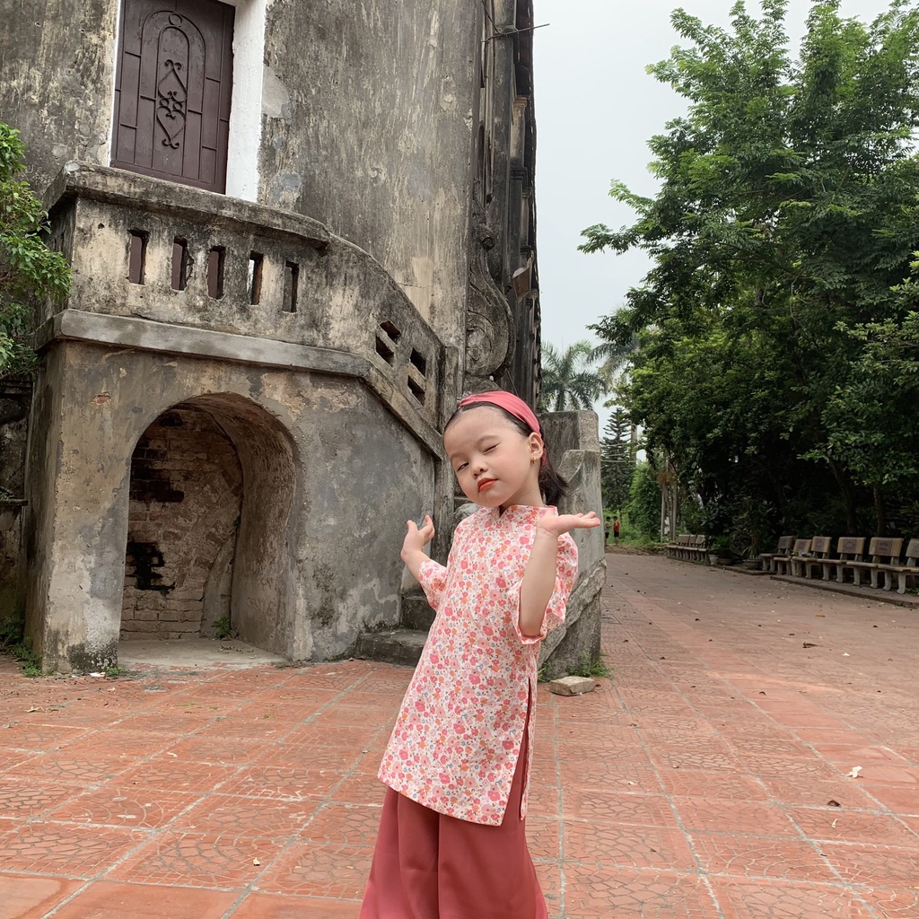 chất liệu thô cotton quần lụa ngọc trai, họa tiết hoa nhí cực xinh cho bé