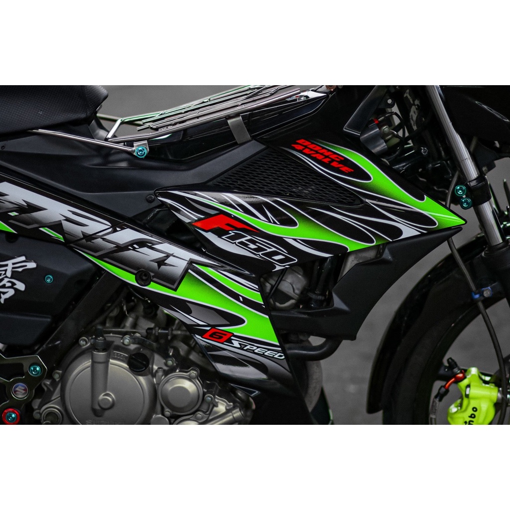 Tem Decal Rời Dán Xe Satria Fi - Raider Fi Mẫu Lửa Xanh Lá Đen Chữ Satria F150 Độc Đáo, Hàng 3 Lớp Chất Lượng Cao