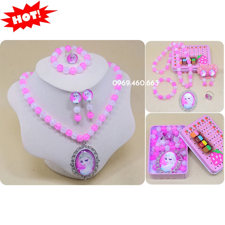 Bộ Phụ Kiện Elsa. Phụ Kiện Công Chúa Elsa có Dây Truyền, Nhẫn, Khuyên Tai và Vòng Tay
