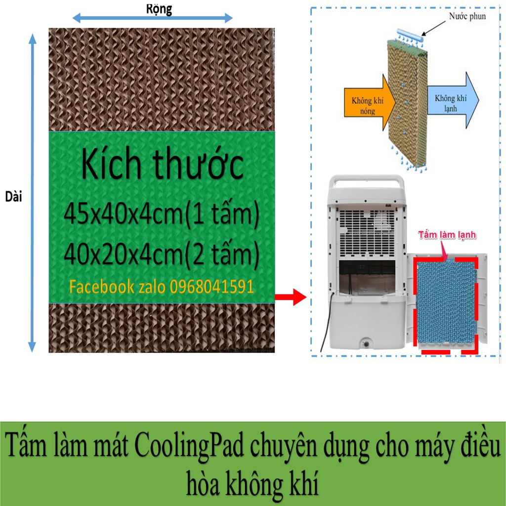 Combo tấm làm mát chuyên dụng quạt điều hòa siêu mát 45x40x4 và 45x20x4 (Nâu và Xanh)