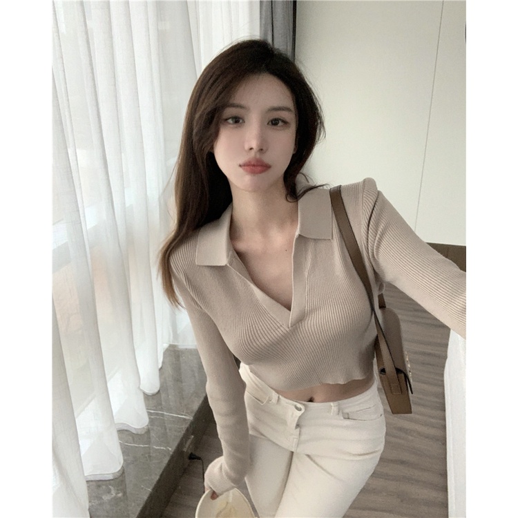 Porozi  Áo croptop  tay dài phong cách Hàn Quốc thời trang cho nữ