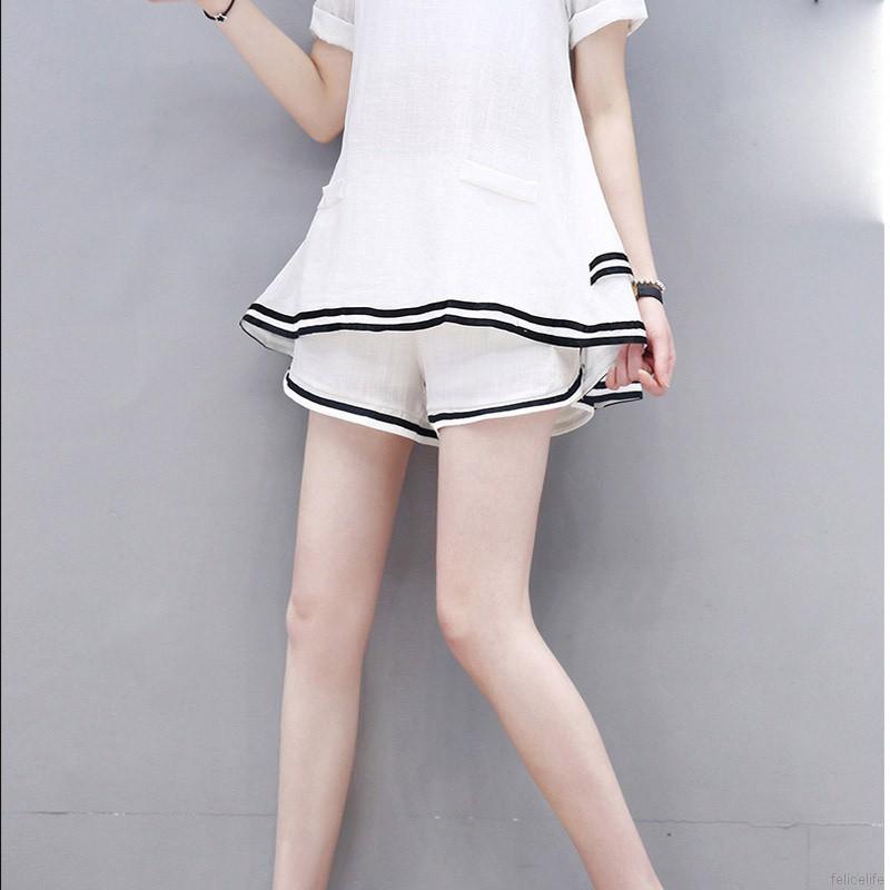 FREESHIP ĐƠN 99K_ Set Áo Thun Cổ Tròn + Quần Short Dáng Rộng Cho Phái Nữ