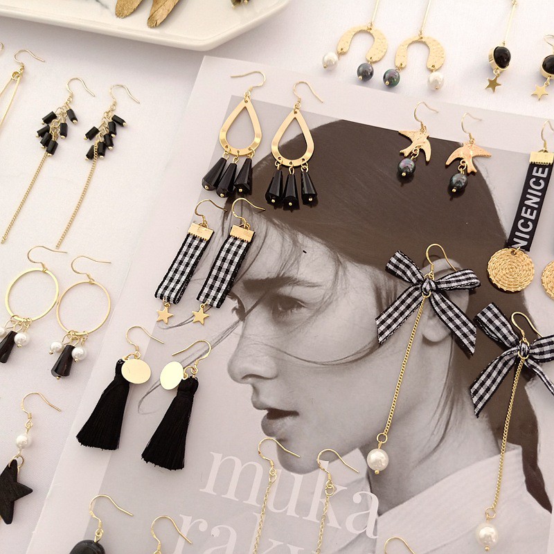 Bông tai thiết kế - phong cách âu mỹ - set bông tai tông đen #388-395