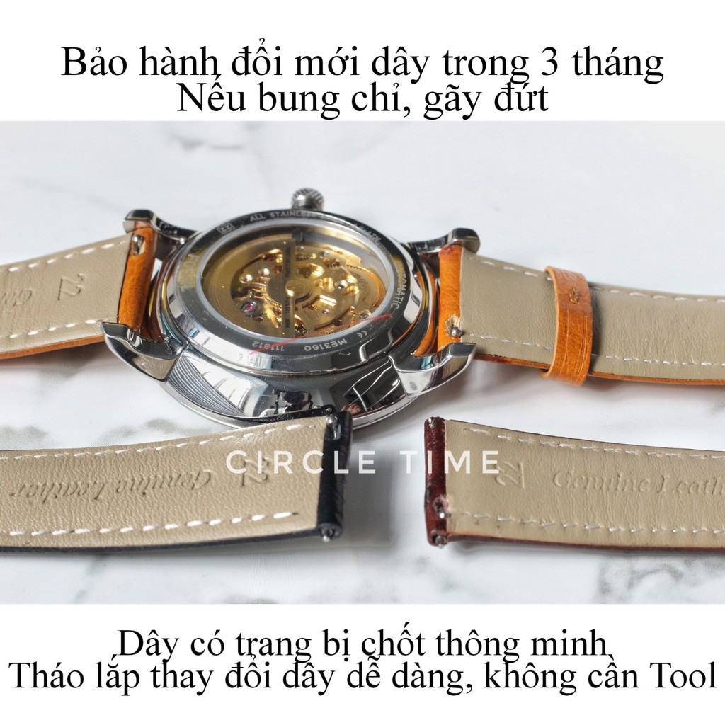 Dây đồng hồ da thân đà điểu size 18/20/22 chốt thông minh