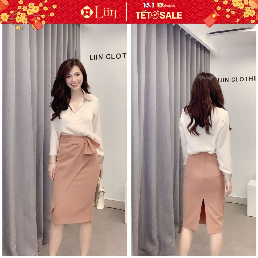 Áo sơ mi chất vải Lụa màu Be thiết kế Dài Tay form công sở sành điệu Liin Clothing SM3607