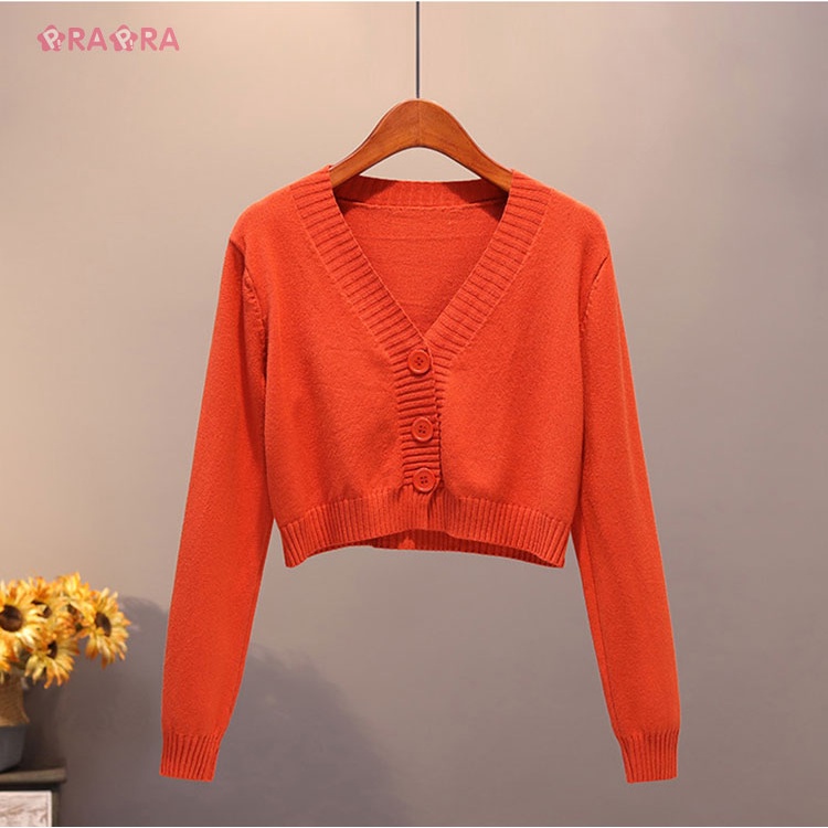 Áo Khoác Cardigan Dệt Kim Tay Dài Cài Nút Lưng Cao 8 Màu Lựa Chọn