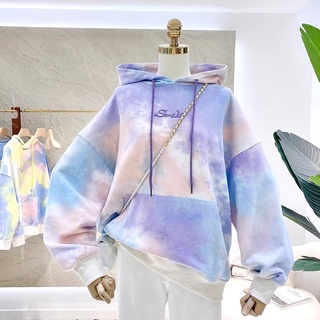 Áo Hoodie Vải Nỉ Lót Bông Dày Dặn Loang Màu Thêu Smile