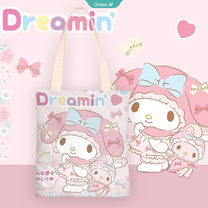 SANRIO Túi Xách Canvas Đeo Vai Đơn Giản In Hình Cinnamoroll Kuromi Melody Pom Pom Dễ Thương Đơn Giản Dành Cho Bạn Nữ