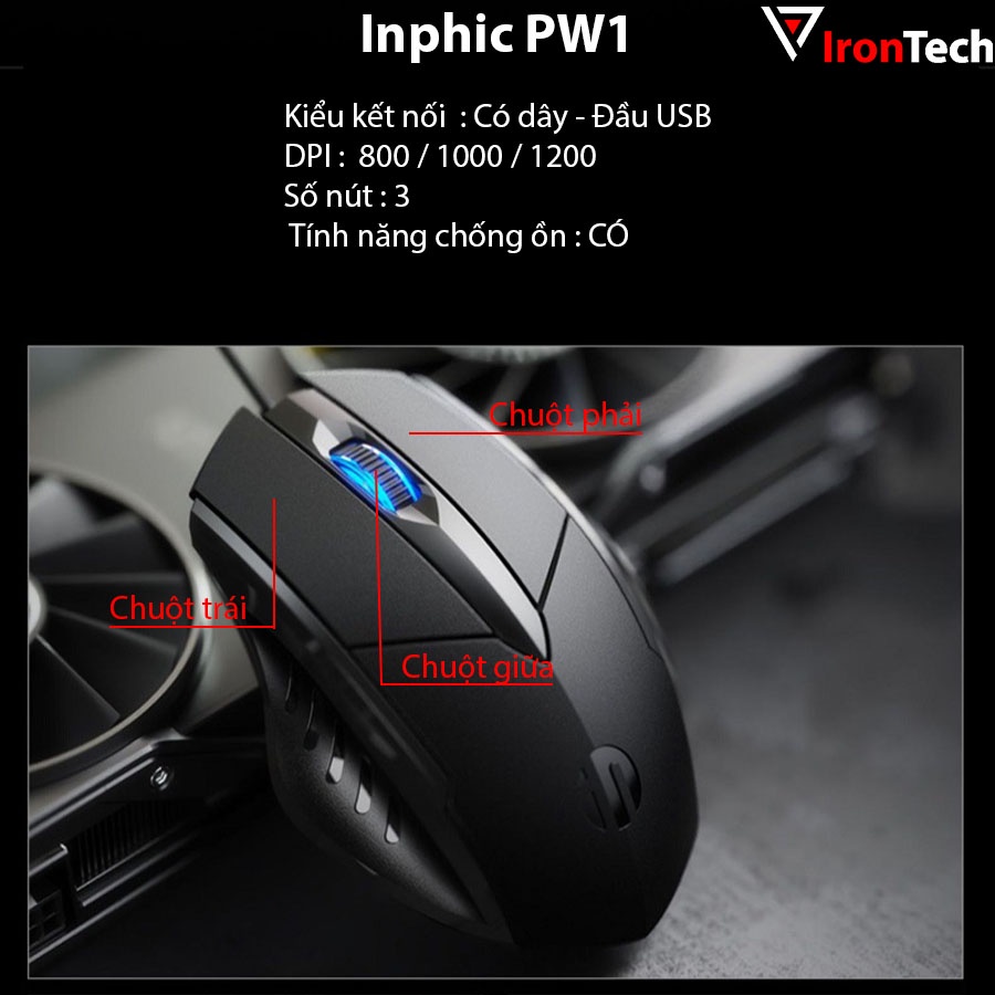 Chuột gaming máy tính có dây không dây Inphic PB1P PB1 PW1 P1W PM6 chuột quang chống ồn silent cho game thủ pc laptop