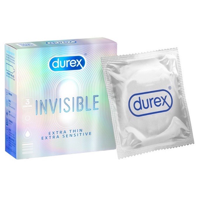 Bao cao su durex invisible 3 bao siêu mỏng, hàng cty đầy đủ giấy tờ