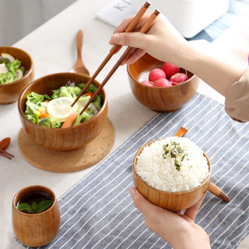 Tô gỗ tròn đựng thức ăn phong cách nhật bản/trung quốc tránh nóng sáng tạo cho gia đình