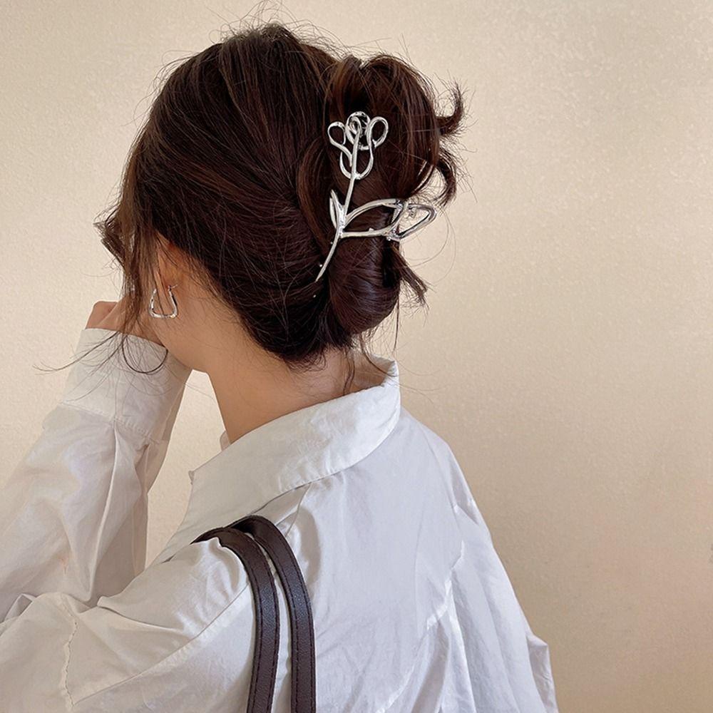 Kẹp Tóc Hoa Hồng Hình Cá Mập Rỗng Đơn Giản Ngọt Ngào BERNARDO|Kẹp Tóc Thiết Kế Xinh Xắn Thời Trang Cho Nữ