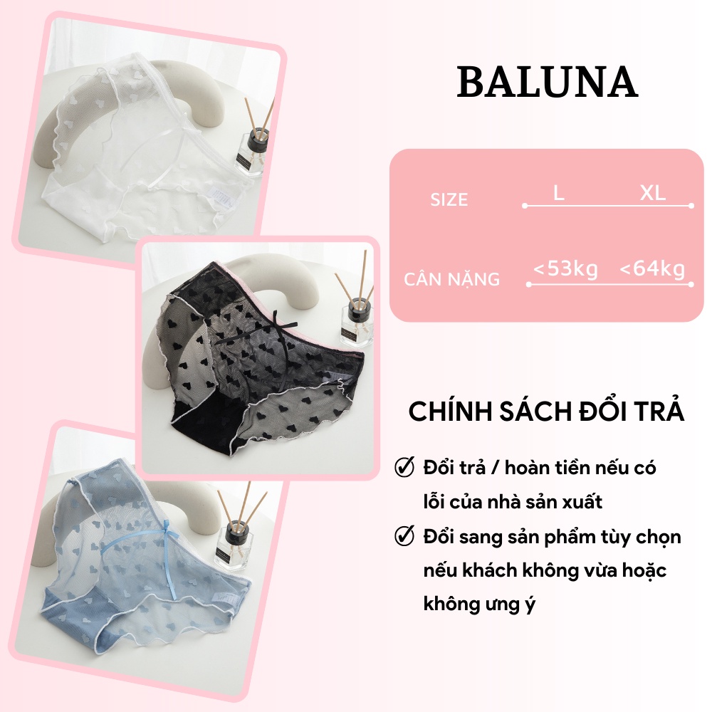 Quần lót ren nữ xuyên thấu sexy họa tiết viền cute đính nơ xinh không tạo hằn Baluna QL38
