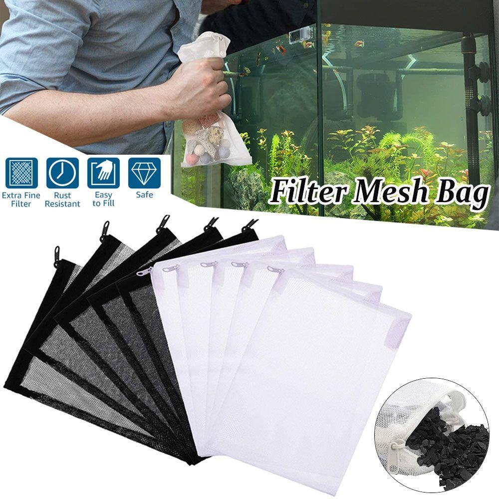 Set 5 Túi Lưới Lọc Có Khóa Kéo Màu Trắng Đen Cho Bể Cá