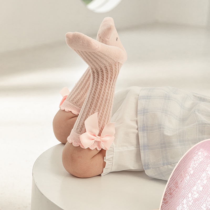 Vớ Dài Phối Lưới Thoáng Khí Đính Nơ Dễ Thương Dành Cho Bé Gái 0-3 Tuổi