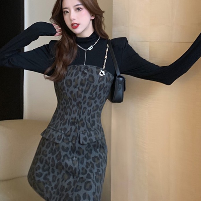 SET VÁY BEO KÈM ÁO CỔ LỌ (B0992)