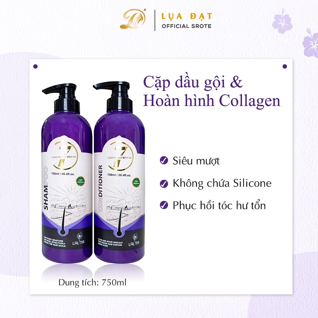 Cặp dầu gội và hoàn hình Collagen LALITA siêu mềm mượt,giảm gãy rụng tóc 750ml