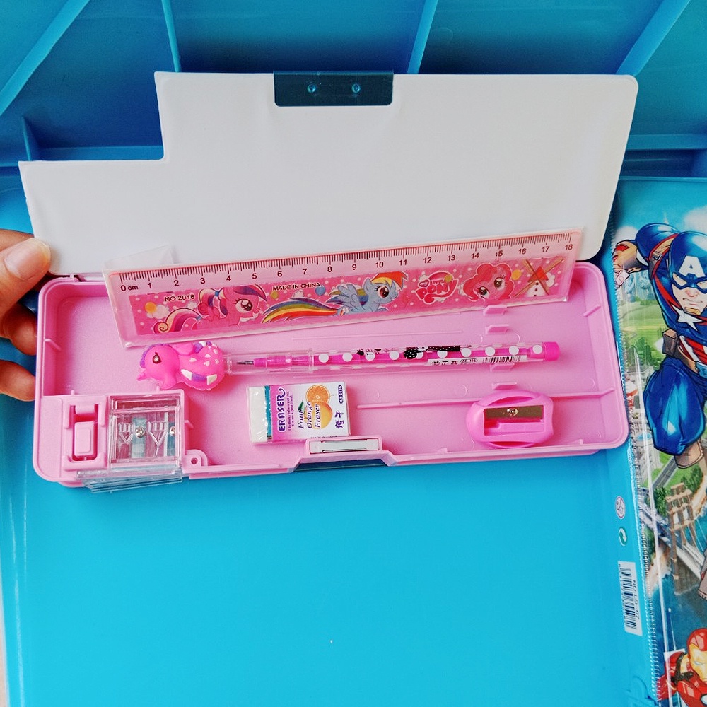 SET Dụng cụ học tập 5 MÓN cho bé: ( hộp bút+bút chì+thước kẻ +gọt+tẩy)
