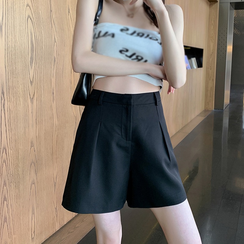 Quần Short Lưng Cao Ống Rộng Màu Sắc Trơn Phong Cách Vintage Hàn Quốc Cho Nữ