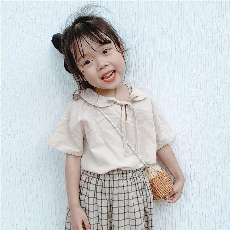 Set Áo Thun Tay Ngắn + Quần Dài Chống Muỗi Thiết Kế Mỏng Họa Tiết Sọc Caro Thời Trang Mùa Hè Theo Phong Cách Hàn Quốc Dành Cho Bé Gái 2023