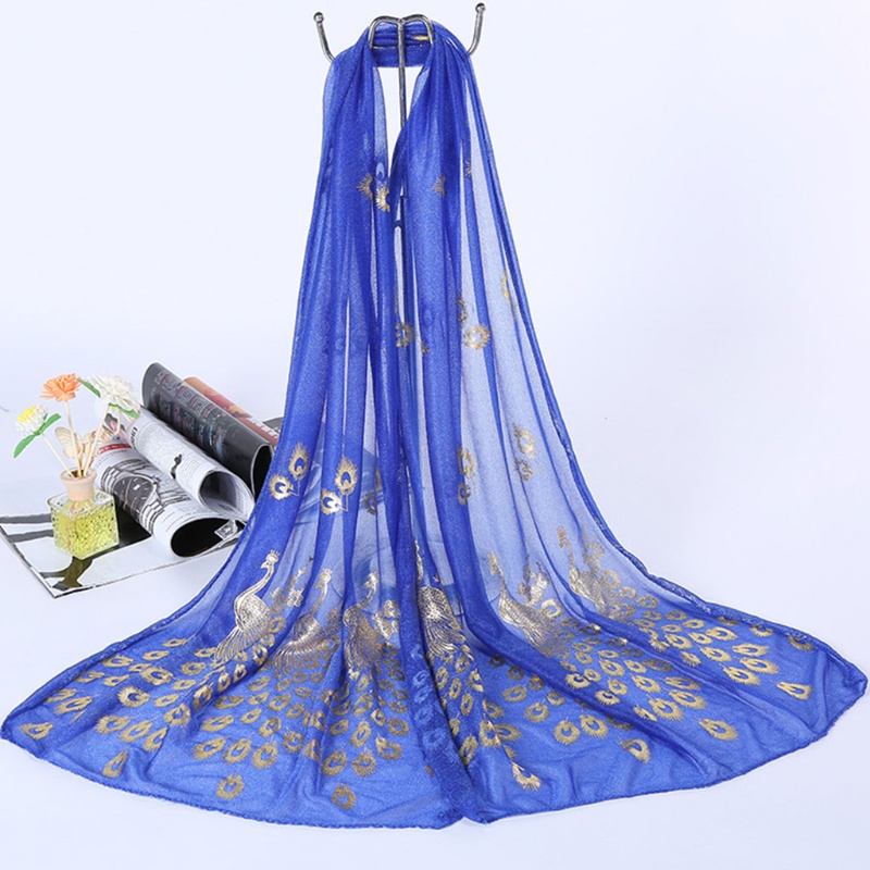 Khăn Choàng Cổ Dài Mềm Mại Thêu Họa Tiết Hoa Và Chim Công Nhiều Màu Dành Cho Nữ