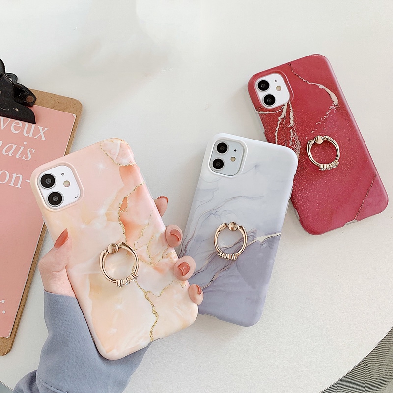 Ốp Điện Thoại Dẻo Họa Tiết Vân Đá Sang Trọng Kèm Giá Đỡ Nhẫn Cho iPhone 14 13 12 11 Pro MAX X XR XS MAX 8 7 Plus + SE 2020