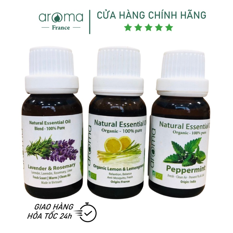 Combo Tinh Dầu Xông AROMA Oải Hương &amp; Hương Thảo , Chanh Sả Chanh , Bạc Hà 10ml