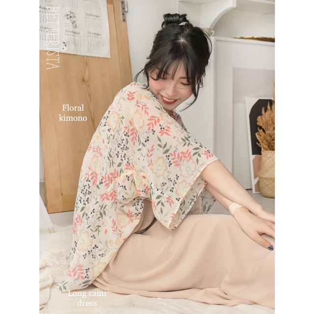 Kimono Hoa kem/xanh hoa lá
