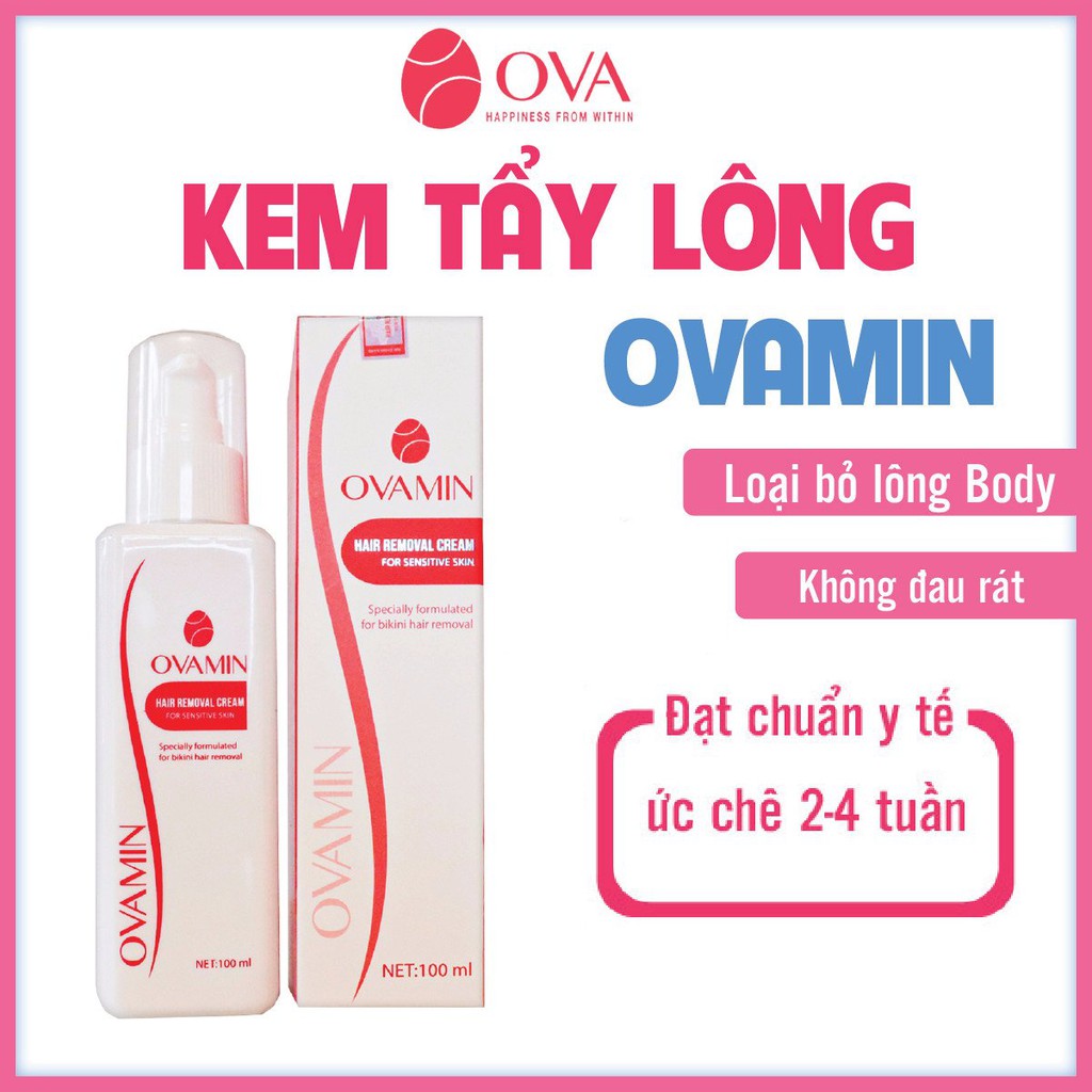 Combo Kem tẩy lông vùng kín OvaMin 100ml và Dung dịch vệ sinh phụ nữ tạo bọt Ovawash 60ml