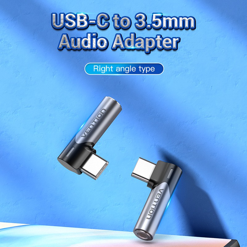 Đầu Kết Nối Âm Thanh VENTION Chuyển Đổi Chui Type C Sang Cổng 3.5mm Cong Góc Phải 90 Độ