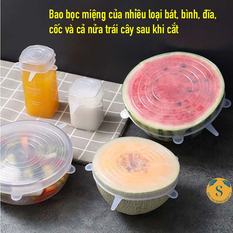 [FREESHIP️] Bộ 6 nắp đậy silicon bọc thức ăn tiện lợi dễ vệ sinh -Gia Dụng Mai Chi