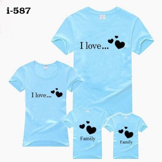 I-587 Áo Thun Gia Đình Màu Xanh Thiên Thanh I Love Family
