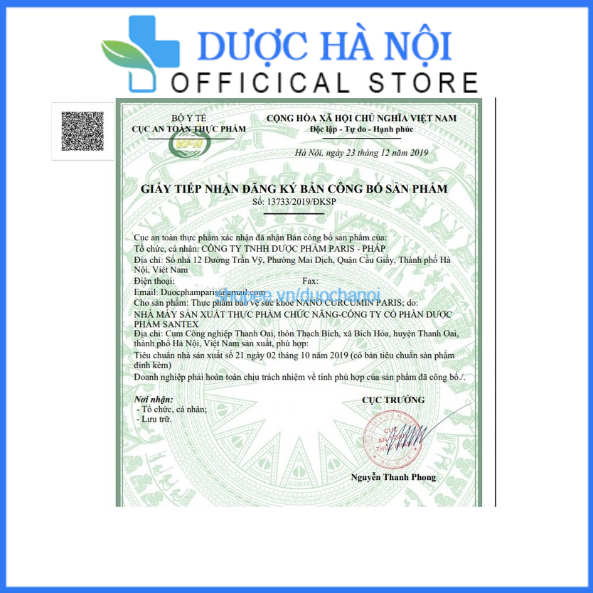 Viên uống Nano Curcumin Paris  hỗ trợ giảm loét dạ dày, giảm trào ngược dạ dày thực quản –Hộp 30 viên