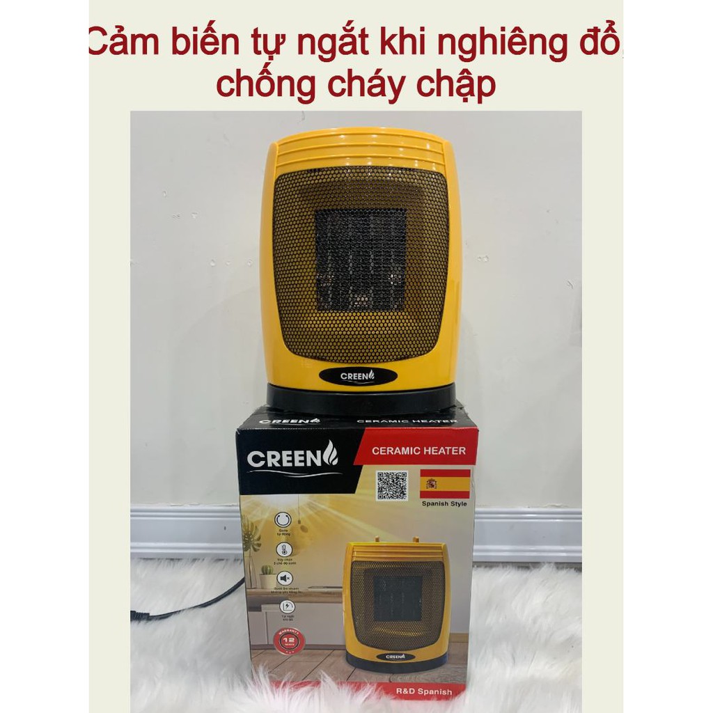 Máy sưởi gốm ceramic CREEN CR-H68 - Quạt sưởi mini 1500W- 3 chế độ sưởi, không khô da, tự ngắt khi đổ - Bảo hành 2 năm