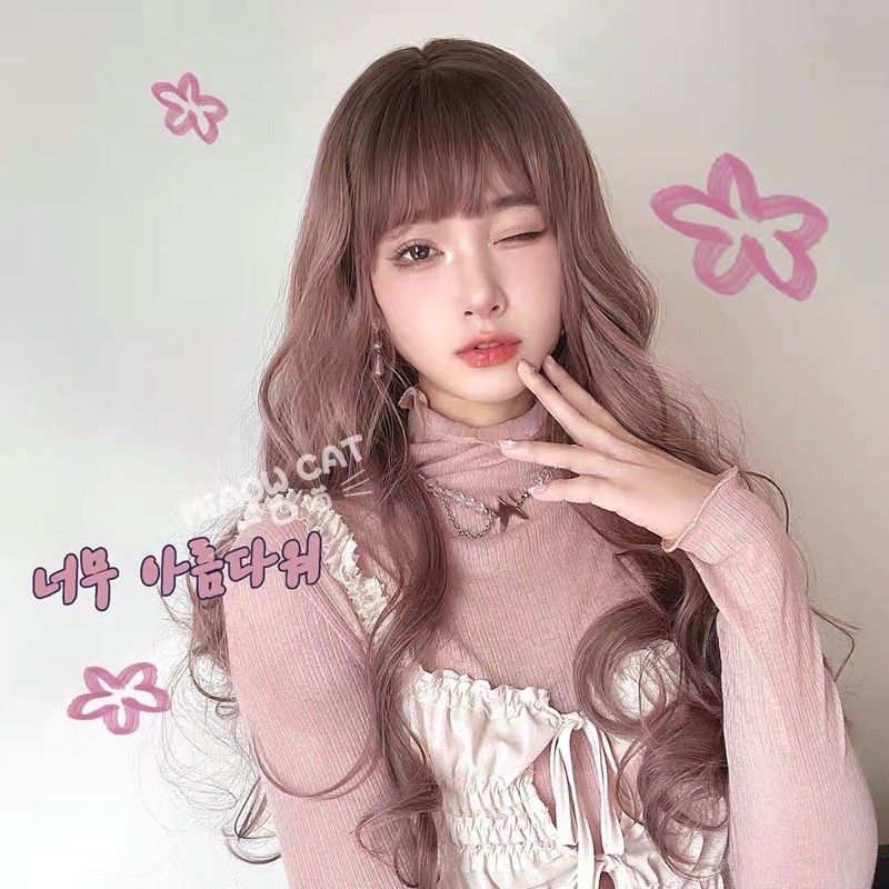 tóc giả nữ ❤️ freeship 50l❤️ tóc giả hồng nhuộm chân+ tặng lưới chùm