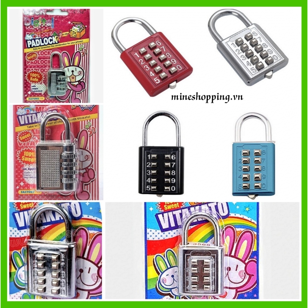 Ổ khoá số mini cute dùng khoá vali, tủ phòng gym, dây kéo balo, túi đi phượt_Không cần chìa - 2 loại số bấm và số xoay