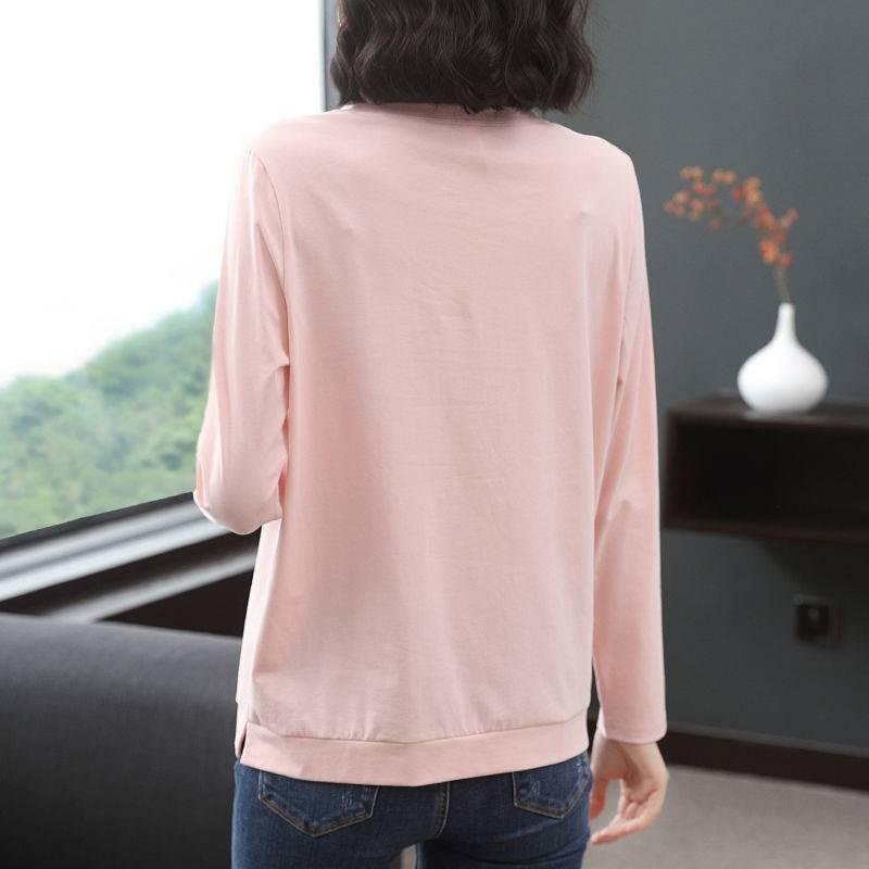 Áo thun tay dài cổ tròn in họa tiết thời trang cho phụ nữ trung niên