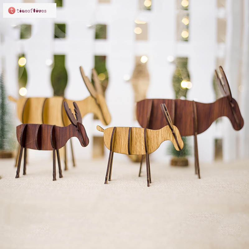 Mô hình nai sừng tấm làm từ gỗ trang trí không gian phong cách Giáng sinh